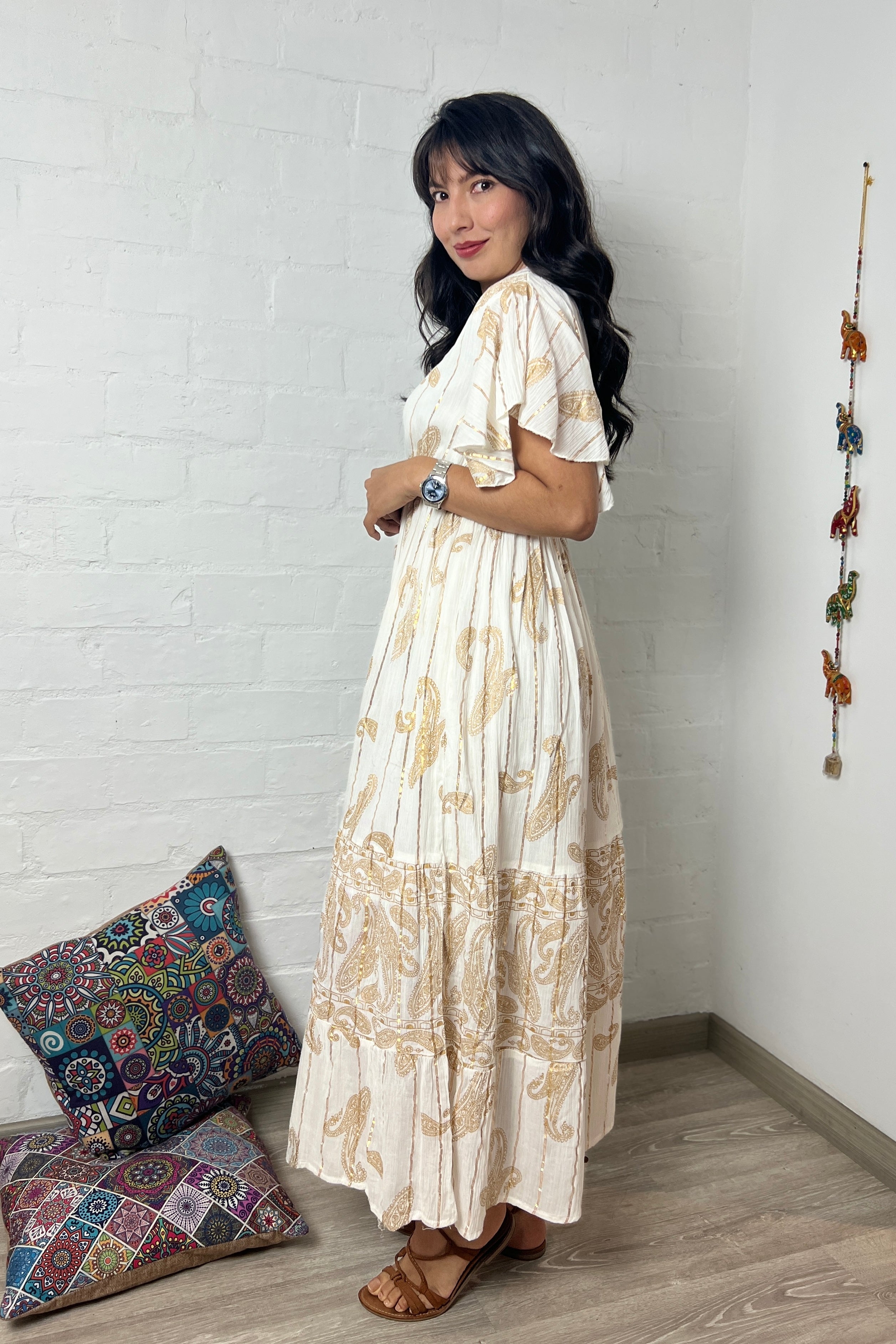 Vestido Kaftan Apliques Dorados