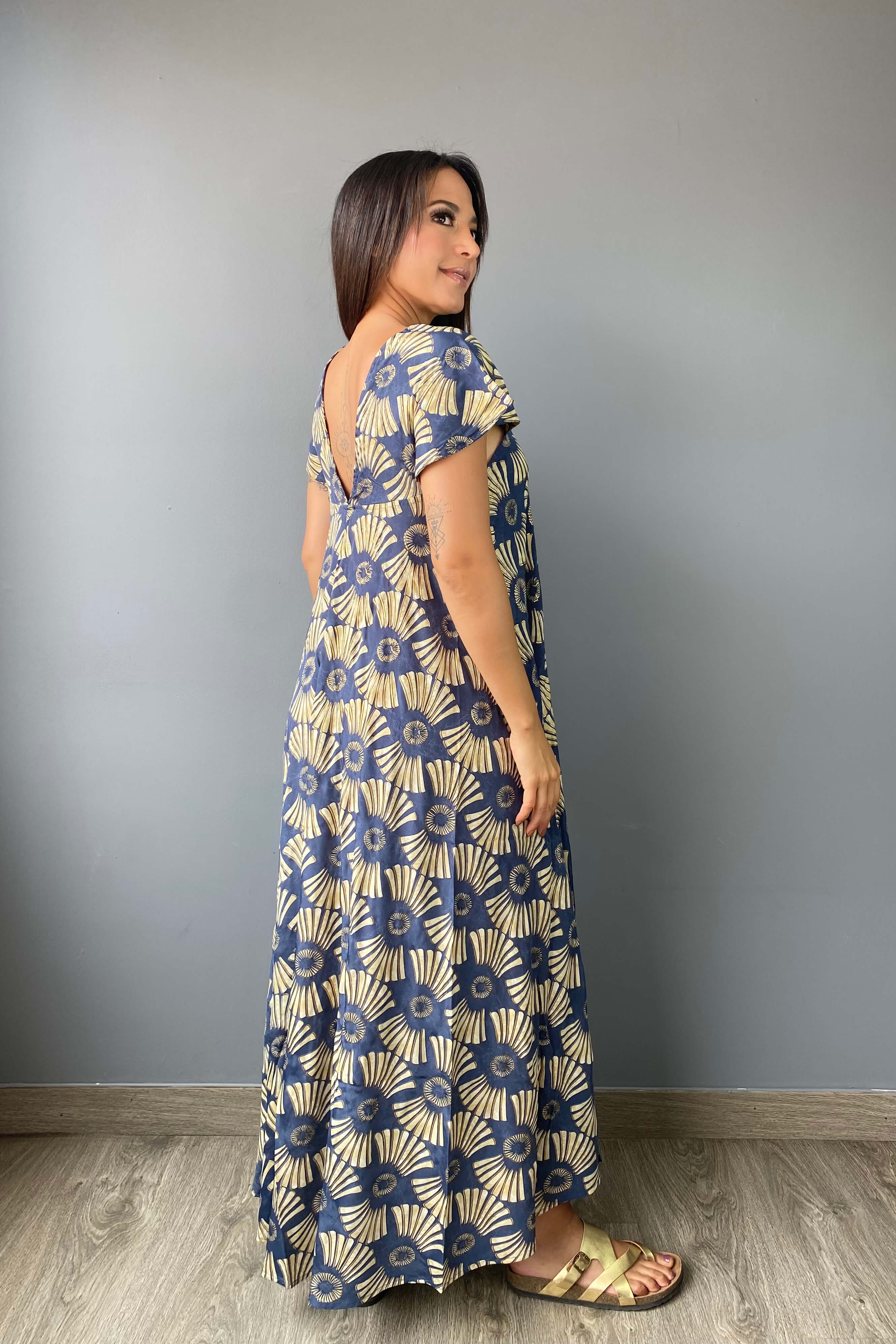 Vestido Boho Estampado Azul & Beige