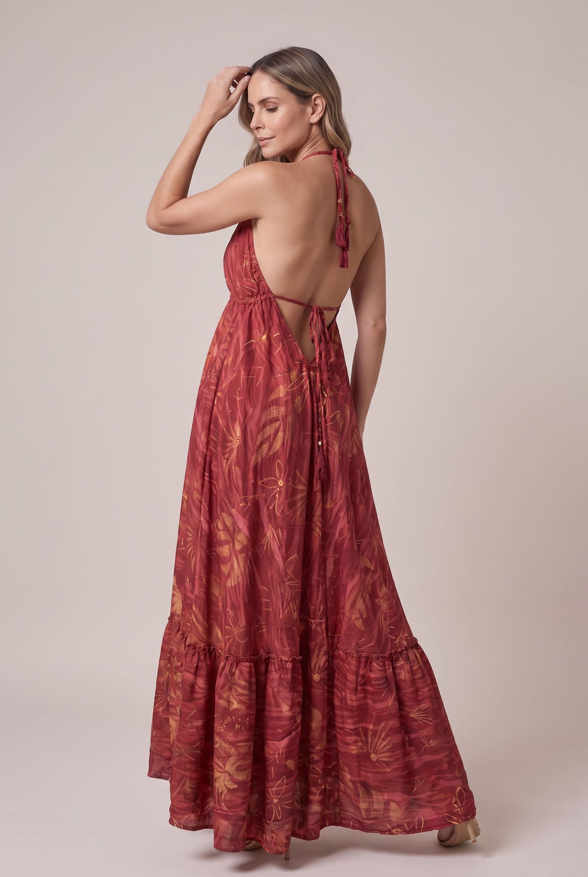 Vestido Boho Rojo y Dorado