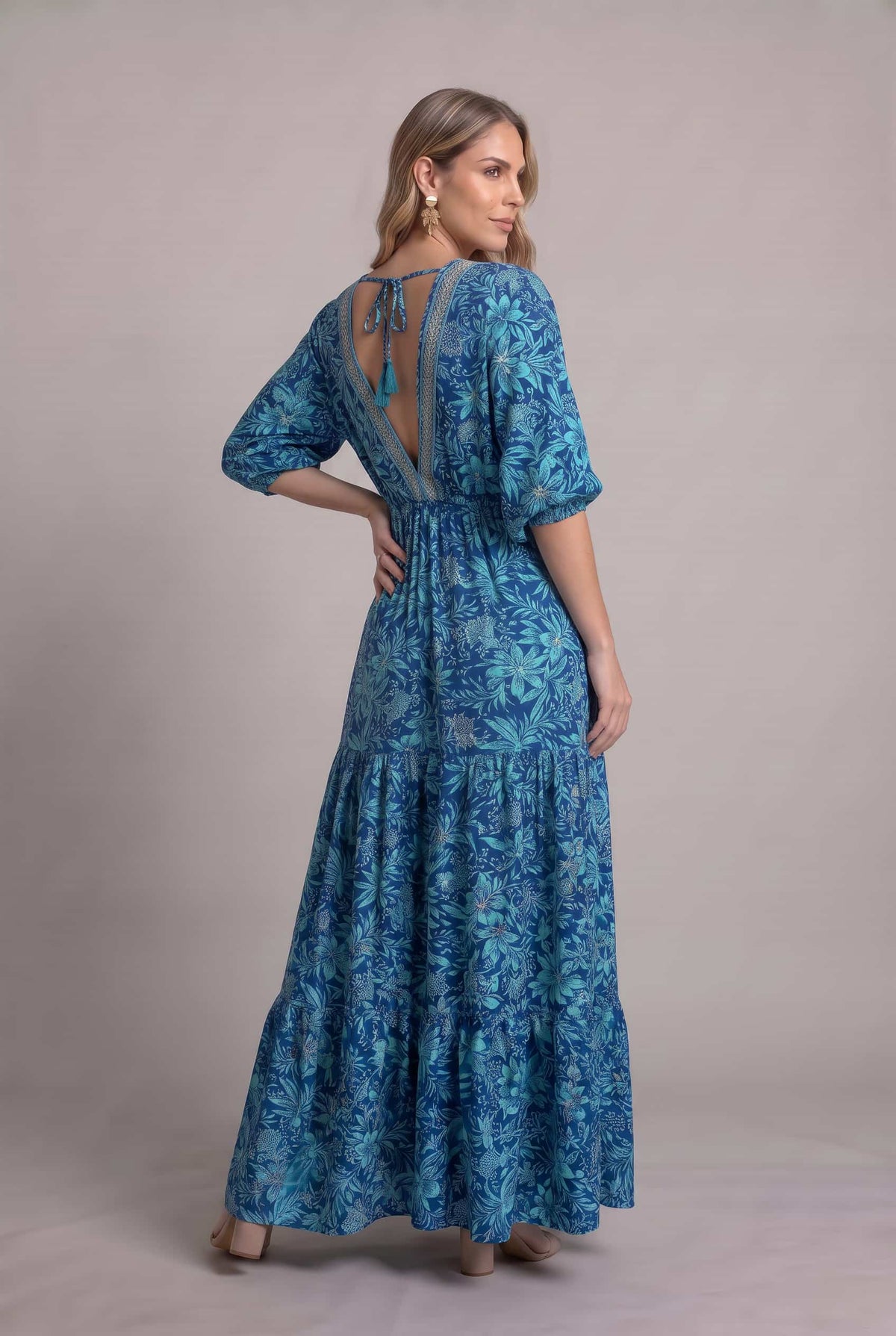 Vestido Kaftan Jardín Turquesa