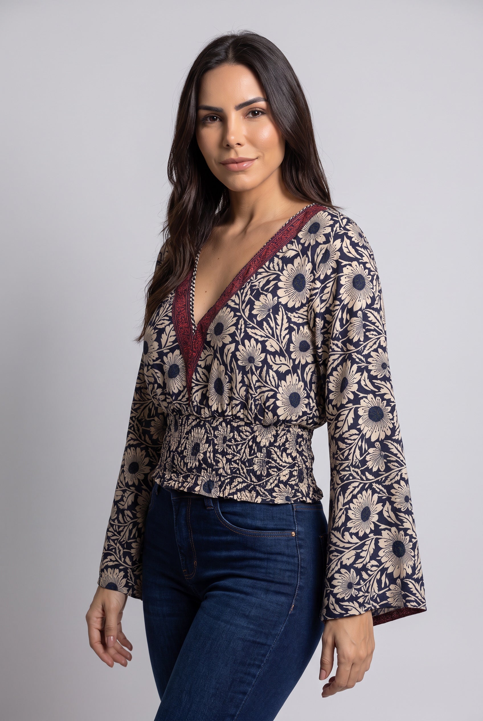 Blusa Boho Beige y Negro - Seleno Shop