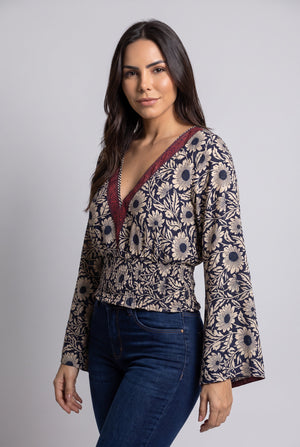 Blusa Boho Beige y Negro - Seleno Shop