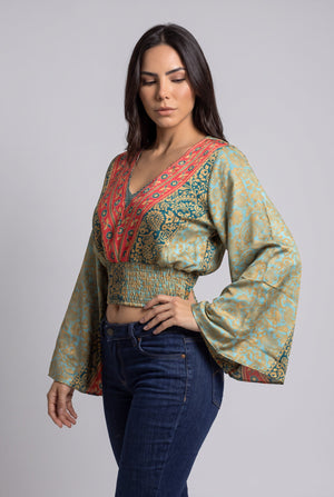 Blusa Boho Verde y Naranja - Seleno Shop