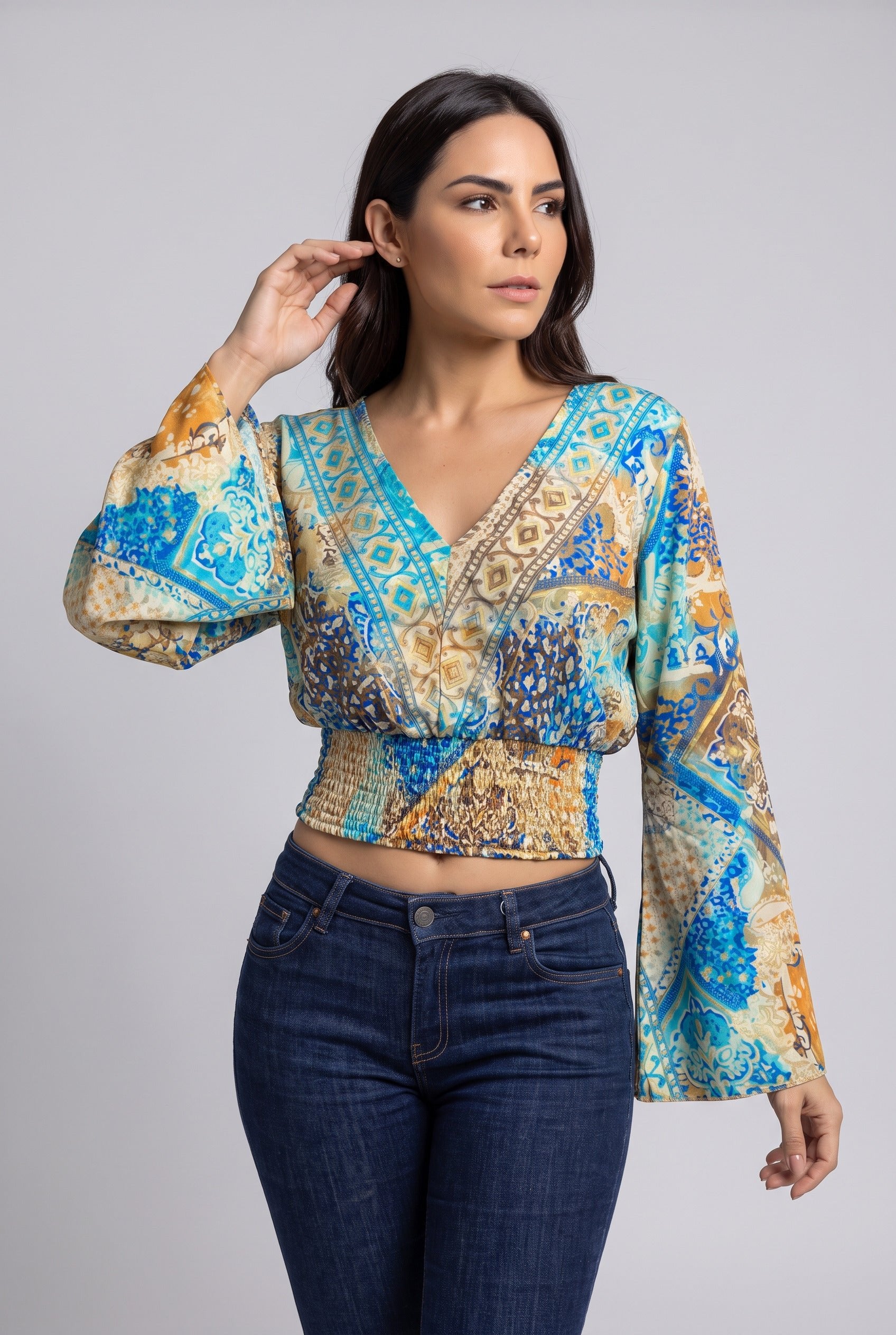 Blusón Boho Amarillo y Azul - Seleno Shop