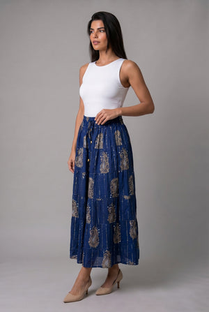 Falda Azul Apliques Dorados - Seleno Shop