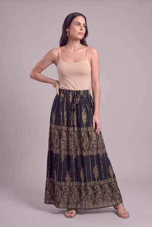 Falda Boho Negra Dorada - Seleno Shop