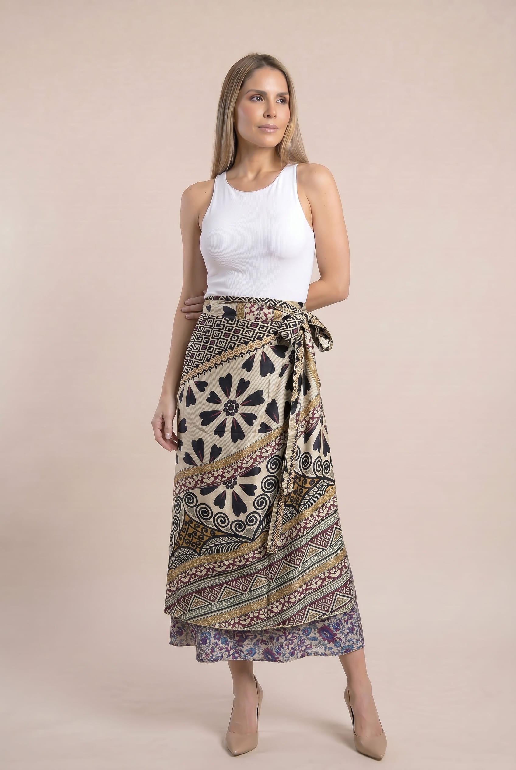 Falda Envolvente Doble Faz en Seda - Seleno Shop