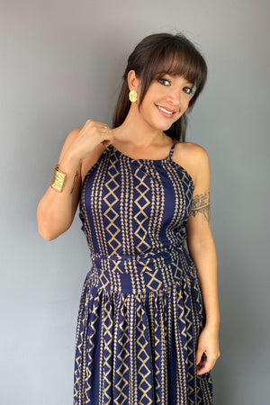 Vestido Boho Azul Dorado - Seleno Shop