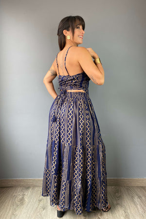 Vestido Boho Azul Dorado - Seleno Shop
