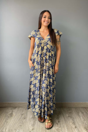 Vestido Boho Estampado Azul & Beige - Seleno Shop