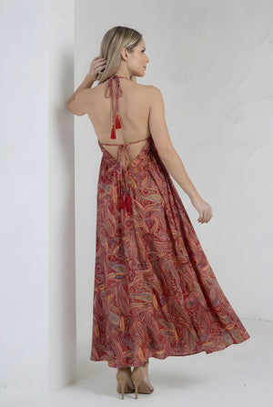 Vestido Boho Rojo y Dorado - Seleno Shop