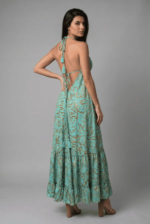 Vestido Boho Verde y Dorado - Seleno Shop