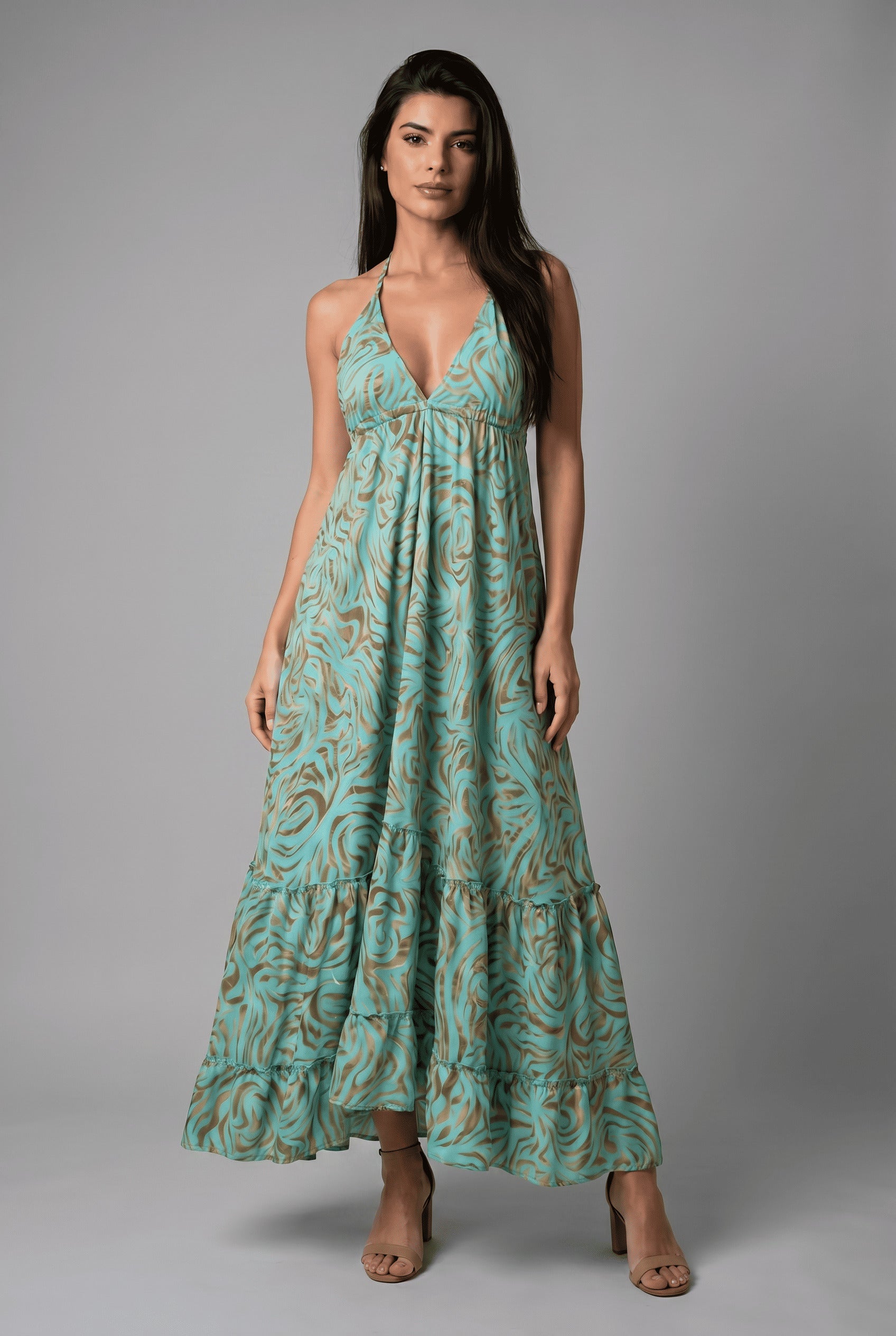 Vestido Boho Verde y Dorado - Seleno Shop