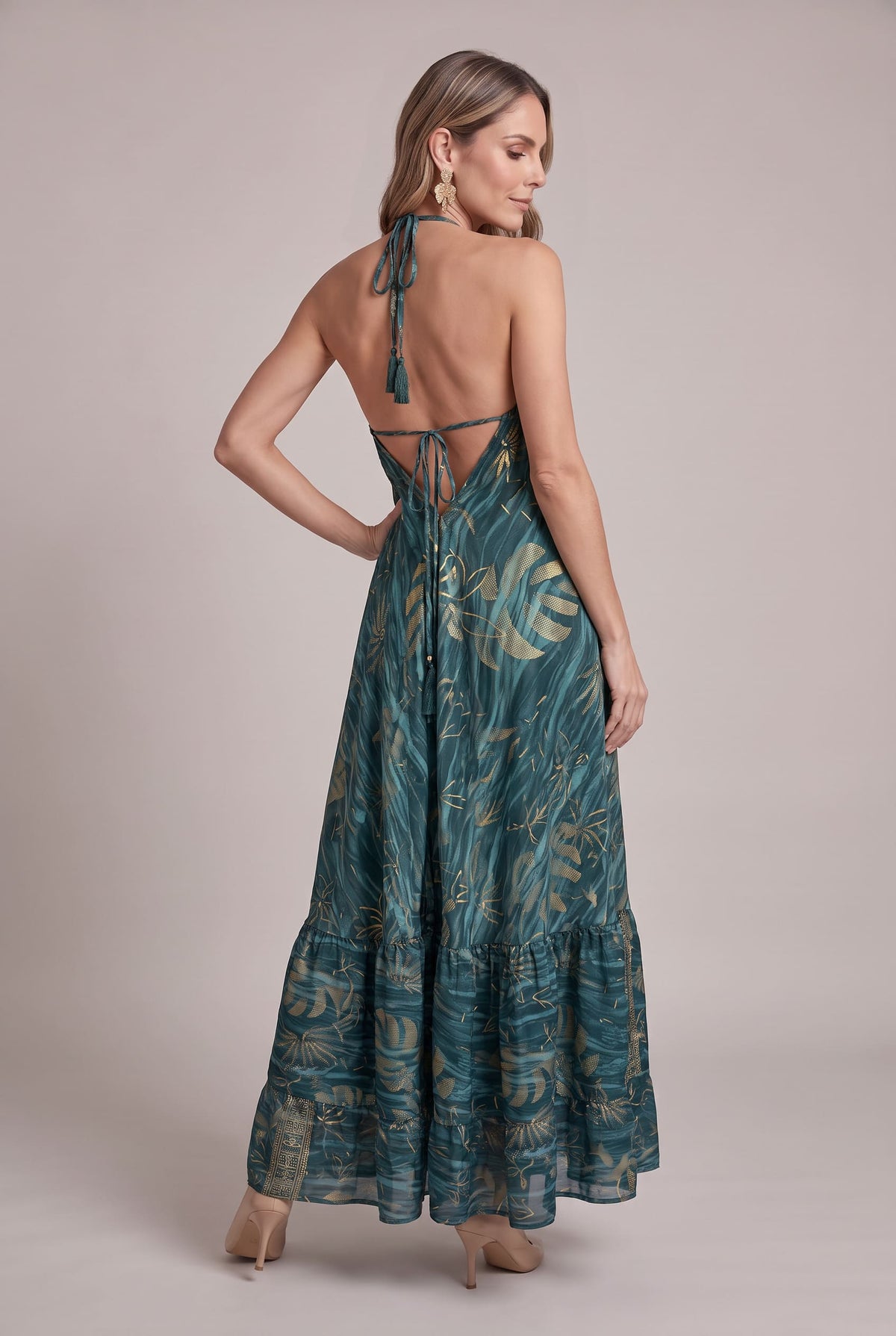 Vestido Boho Verde y Dorado - Seleno Shop