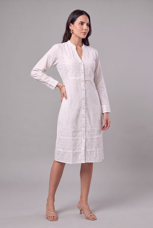 Vestido Camisero Blanco Bordado - Seleno Shop