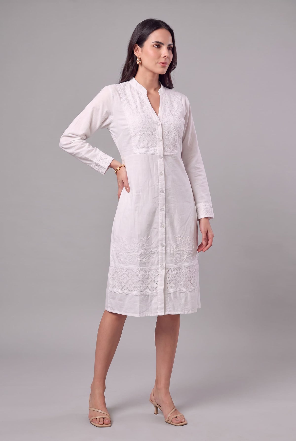 Vestido Camisero Blanco Bordado - Seleno Shop