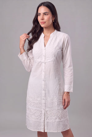 Vestido Camisero Blanco Bordado - Seleno Shop
