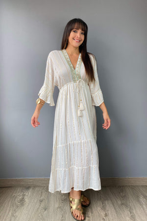Vestido Kaftan Apliques Dorados - Seleno Shop