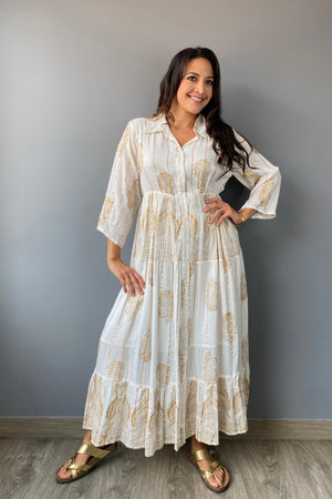 Vestido Kaftan Apliques Dorados - Seleno Shop
