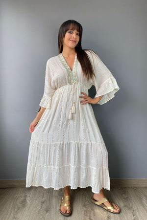 Vestido Kaftan Apliques Dorados - Seleno Shop