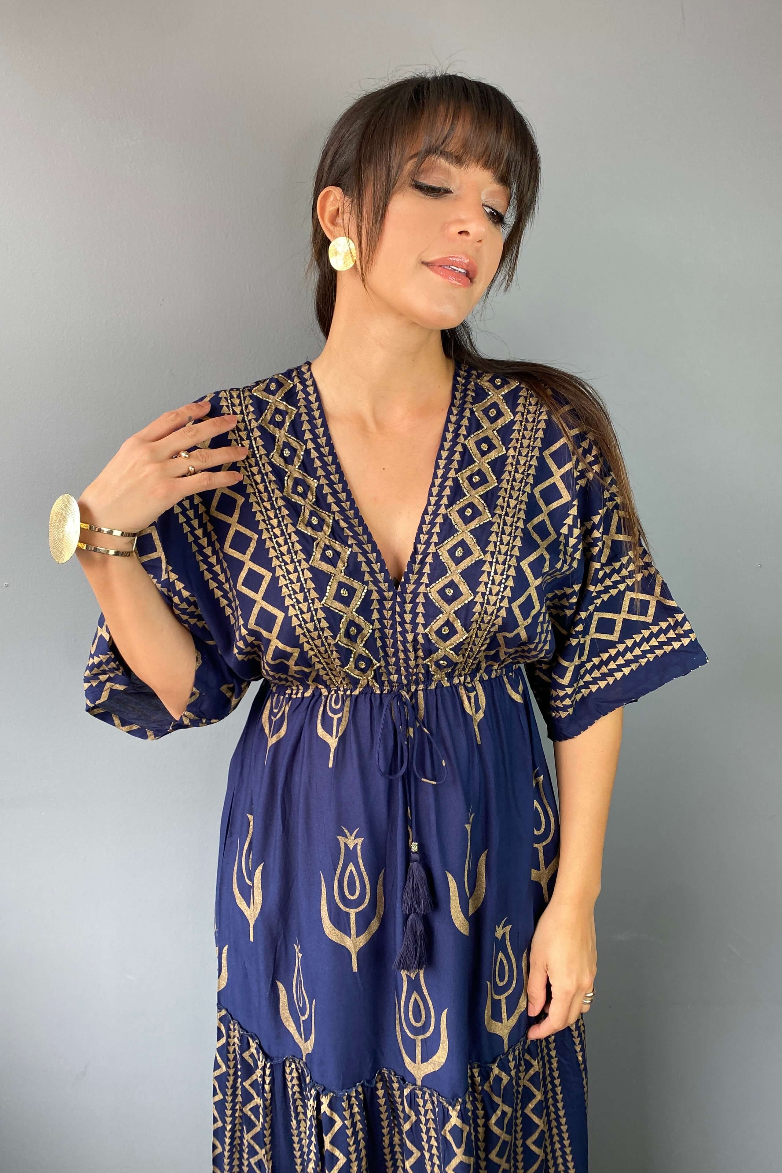 Vestido Kaftan Azul Dorado - Seleno Shop