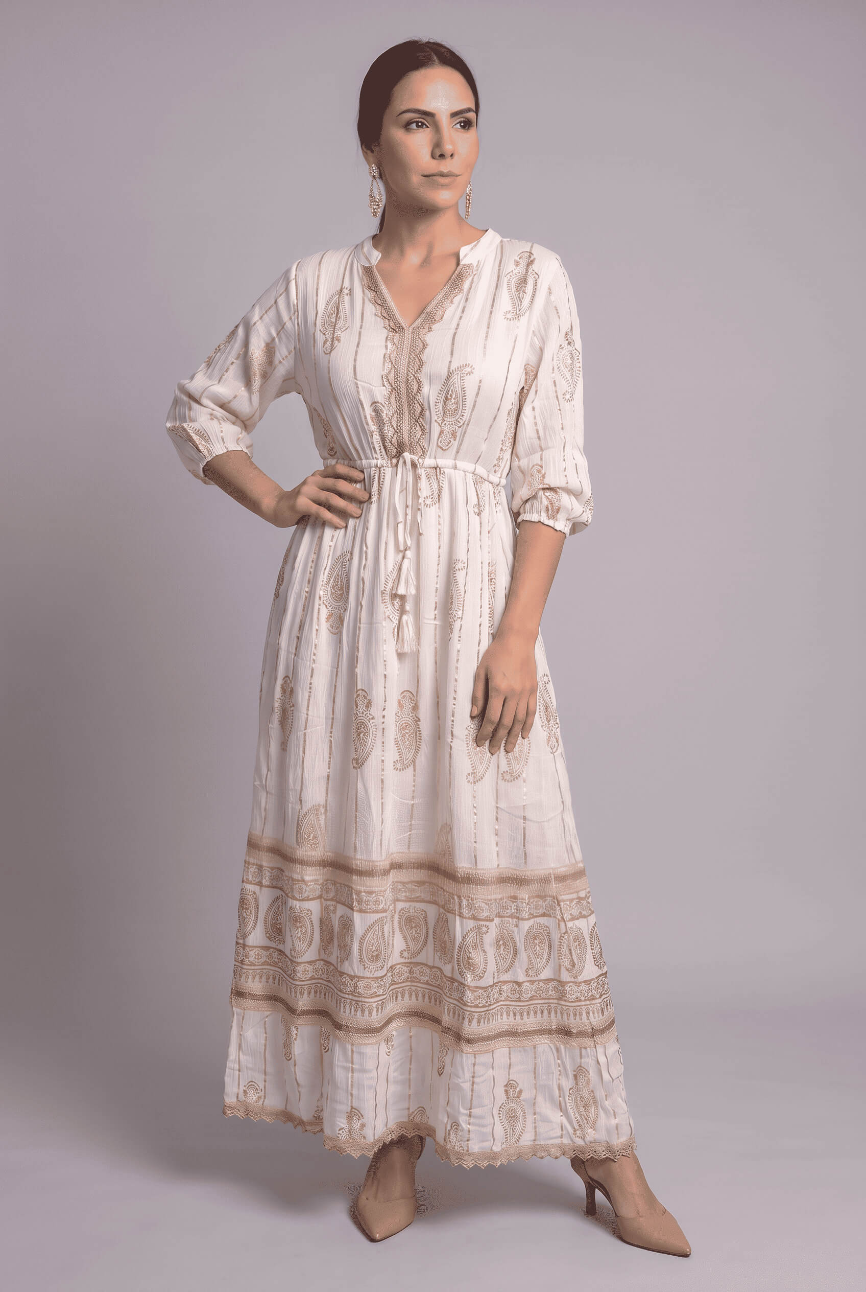 Vestido Kaftan Detalles Dorados - Seleno Shop
