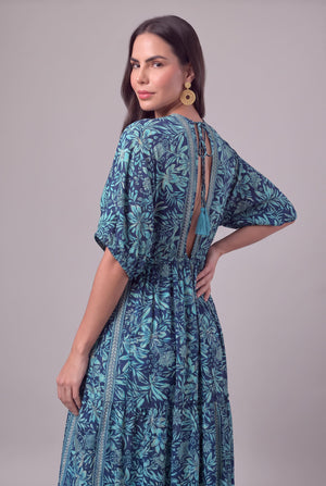 Vestido Kaftan Jardín Turquesa - Seleno Shop
