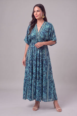 Vestido Kaftan Jardín Turquesa - Seleno Shop