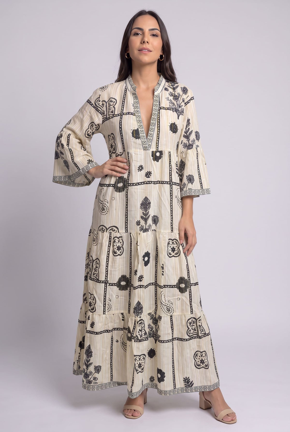 Vestido Kaftan Mosaico Crema - Seleno Shop