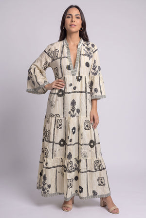 Vestido Kaftan Mosaico Crema - Seleno Shop