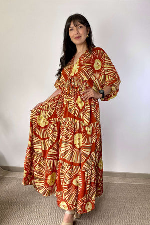 Vestido Kaftan Naranja y Dorado - Seleno Shop