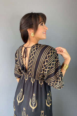 Vestido Kaftan Negro Dorado - Seleno Shop