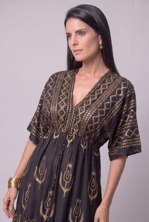Vestido Kaftan Negro Dorado - Seleno Shop