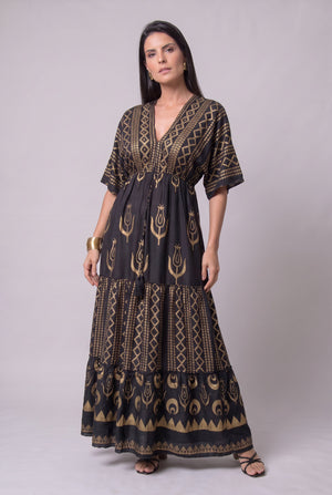 Vestido Kaftan Negro Dorado - Seleno Shop