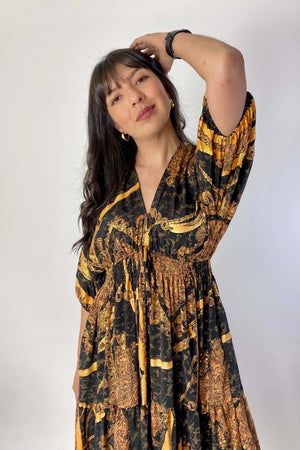 Vestido Kaftan Negro y dorado - Seleno Shop