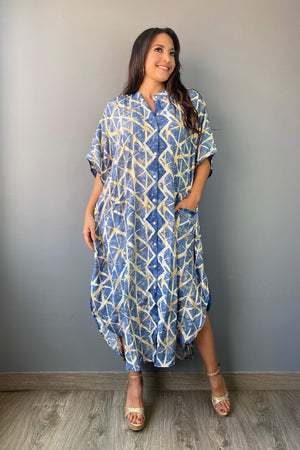 Vestido Oversize Étnico Azul - Seleno Shop