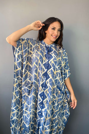 Vestido Oversize Étnico Azul - Seleno Shop
