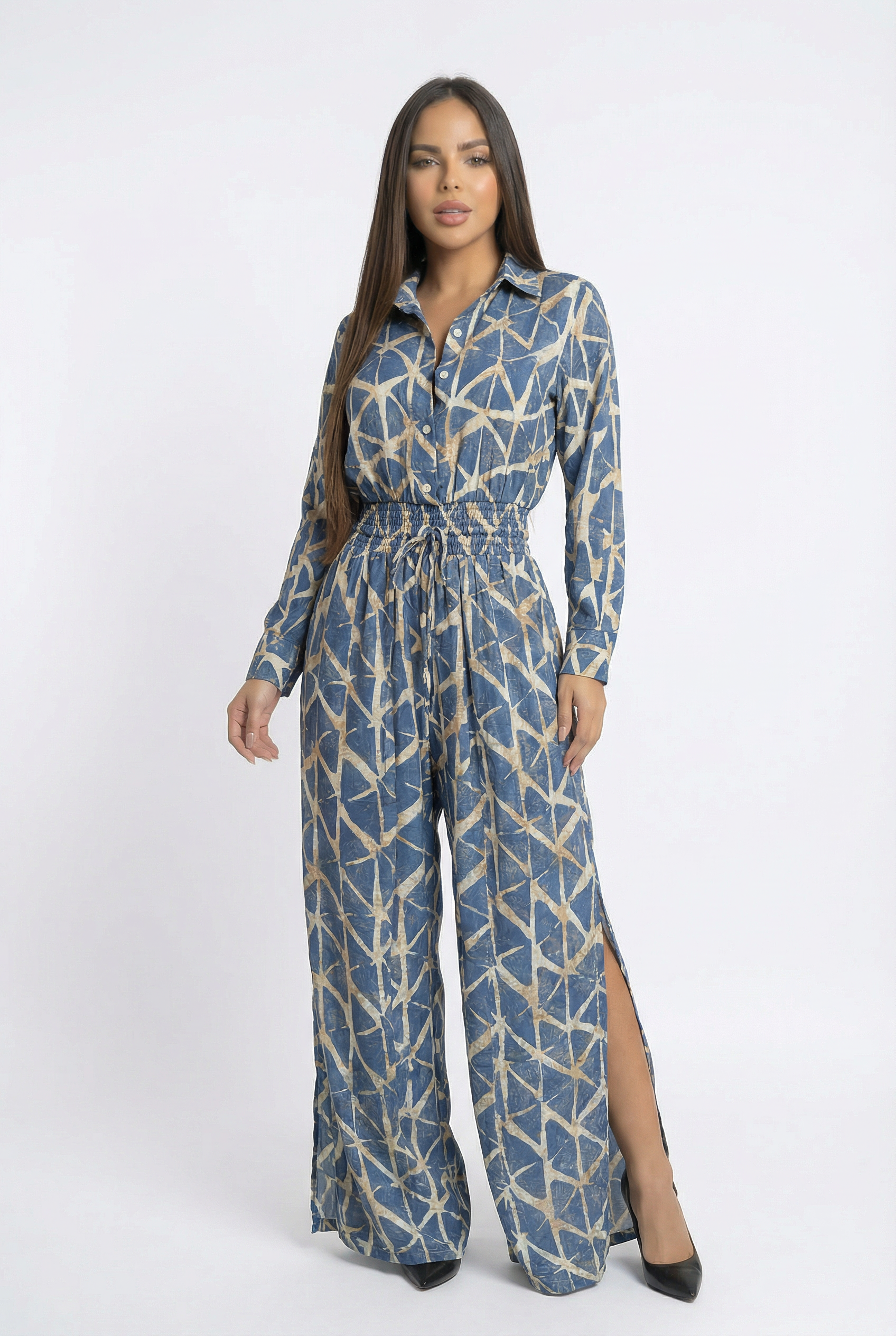 Enterizo Boho Azul y Dorado