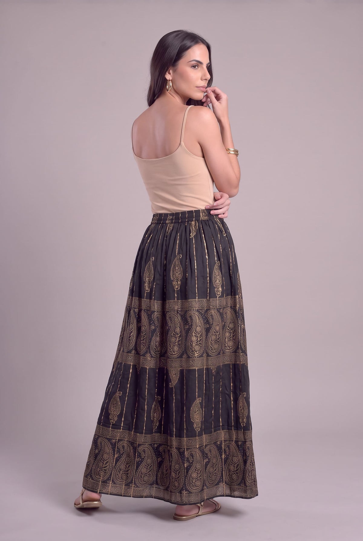 Falda Boho Negra Dorada