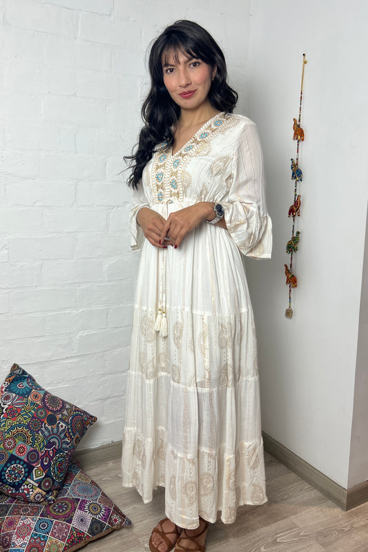 Vestido Kaftan Apliques Dorados