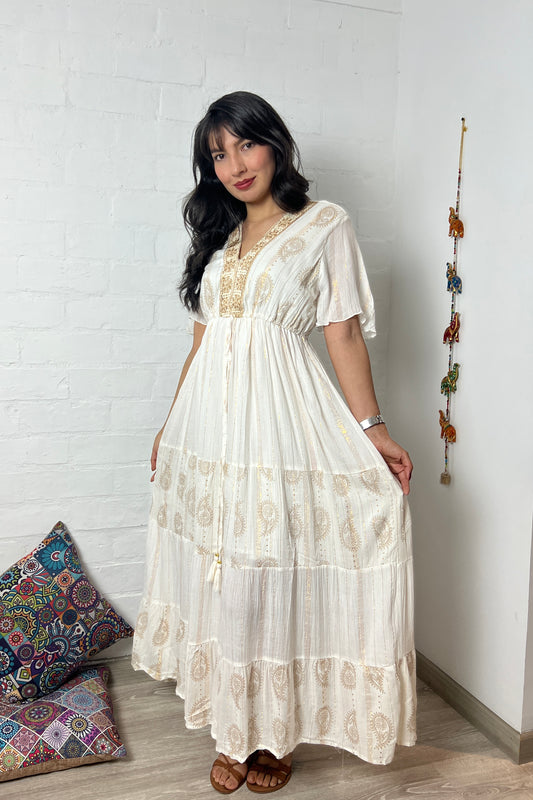 Vestido Kaftan Apliques Dorados