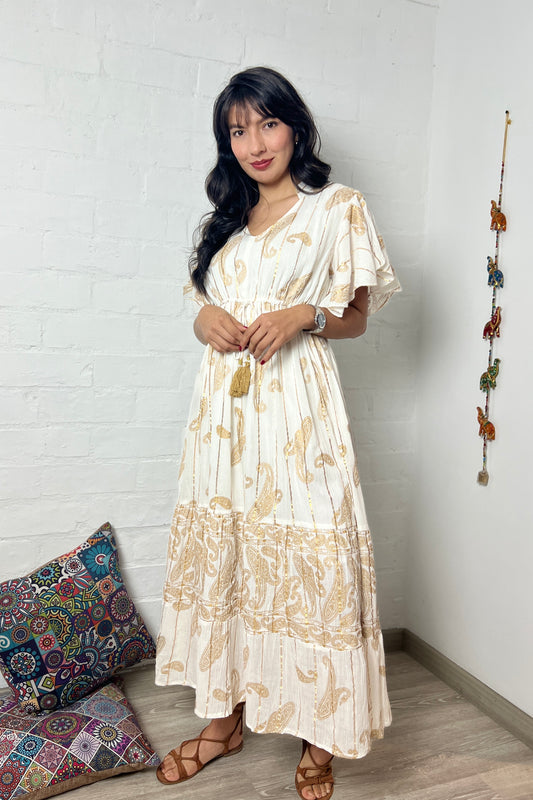 Vestido Kaftan Apliques Dorados