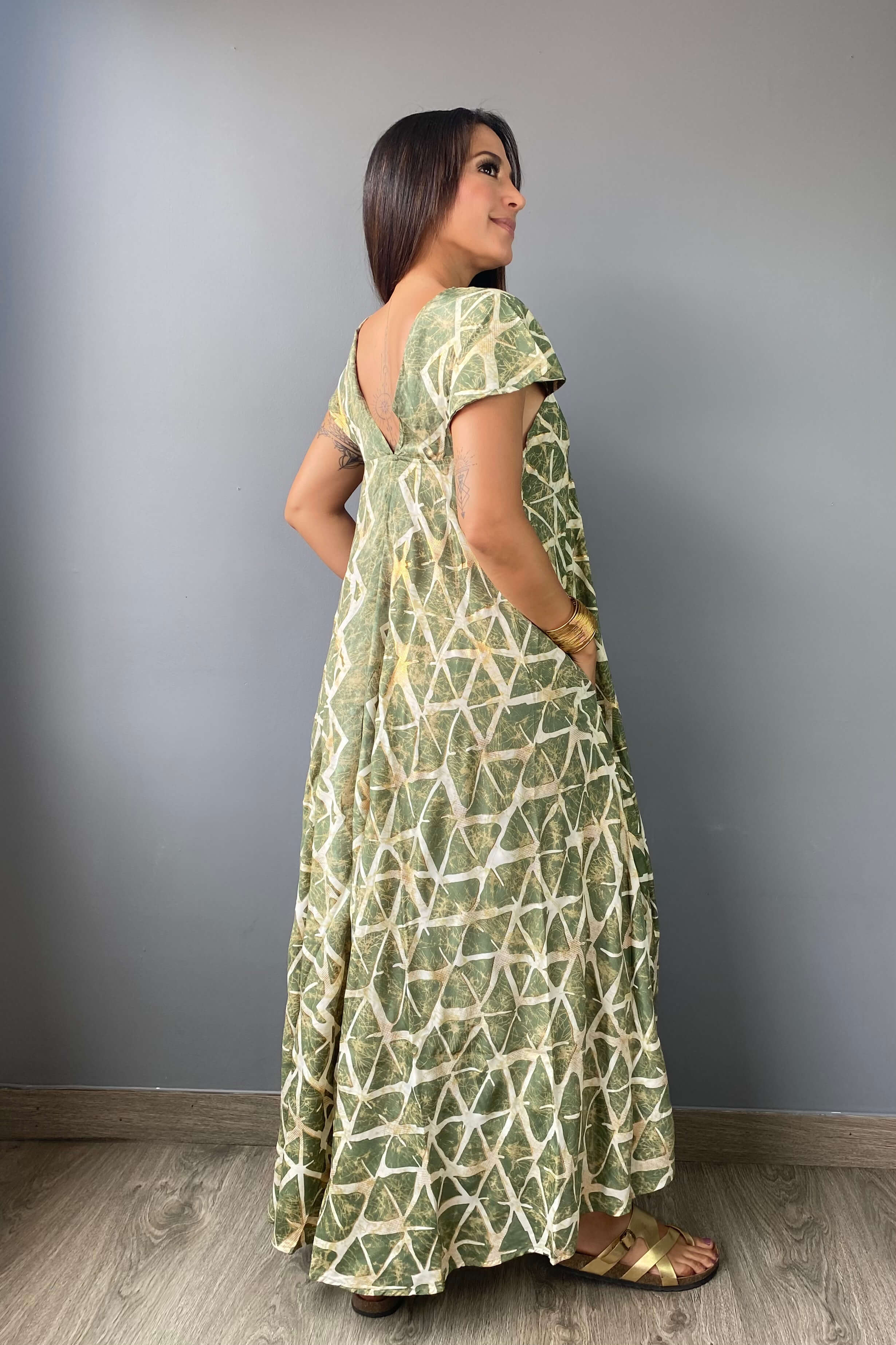 Vestido Boho Verde Geométrico