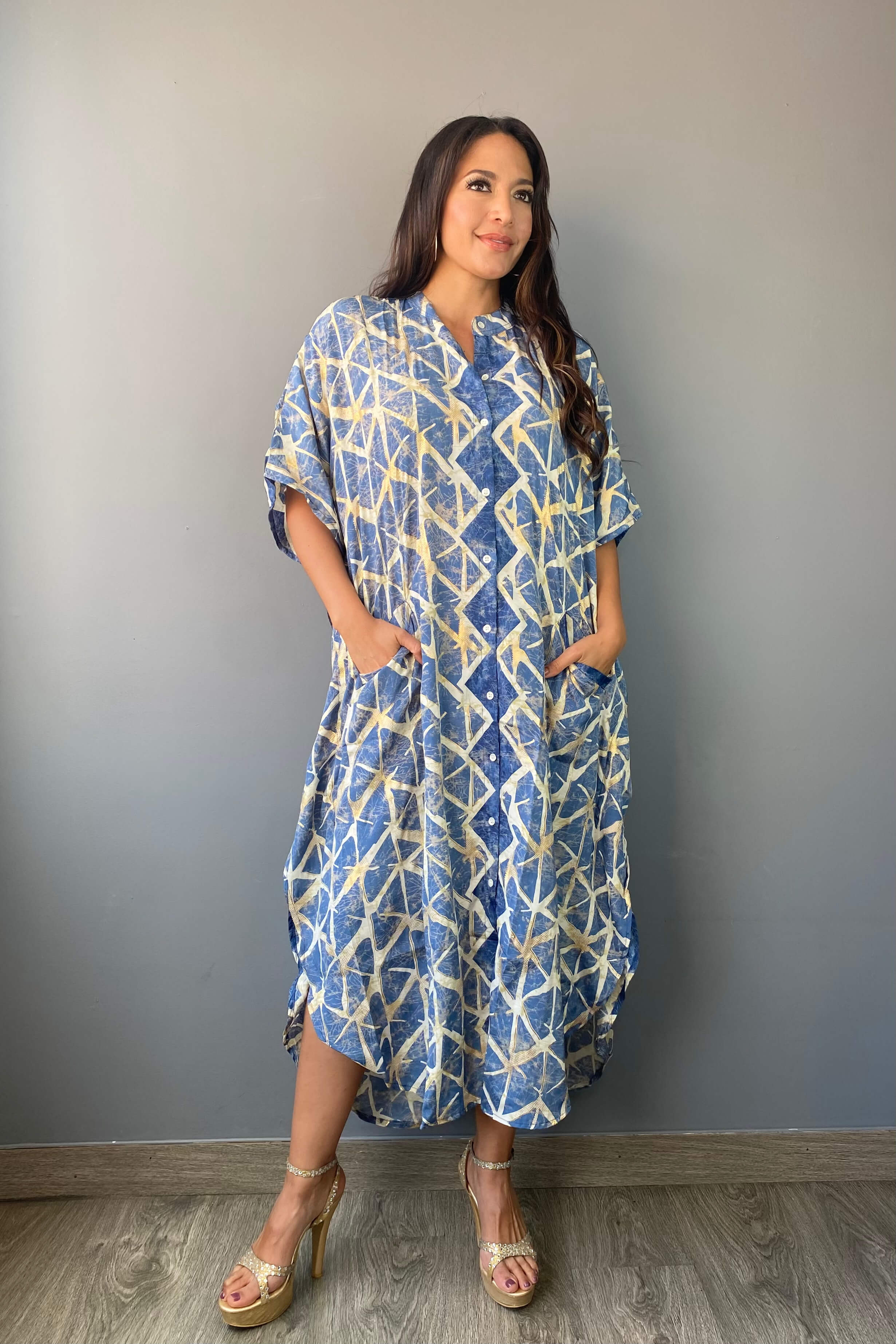 Vestido Oversize Étnico Azul