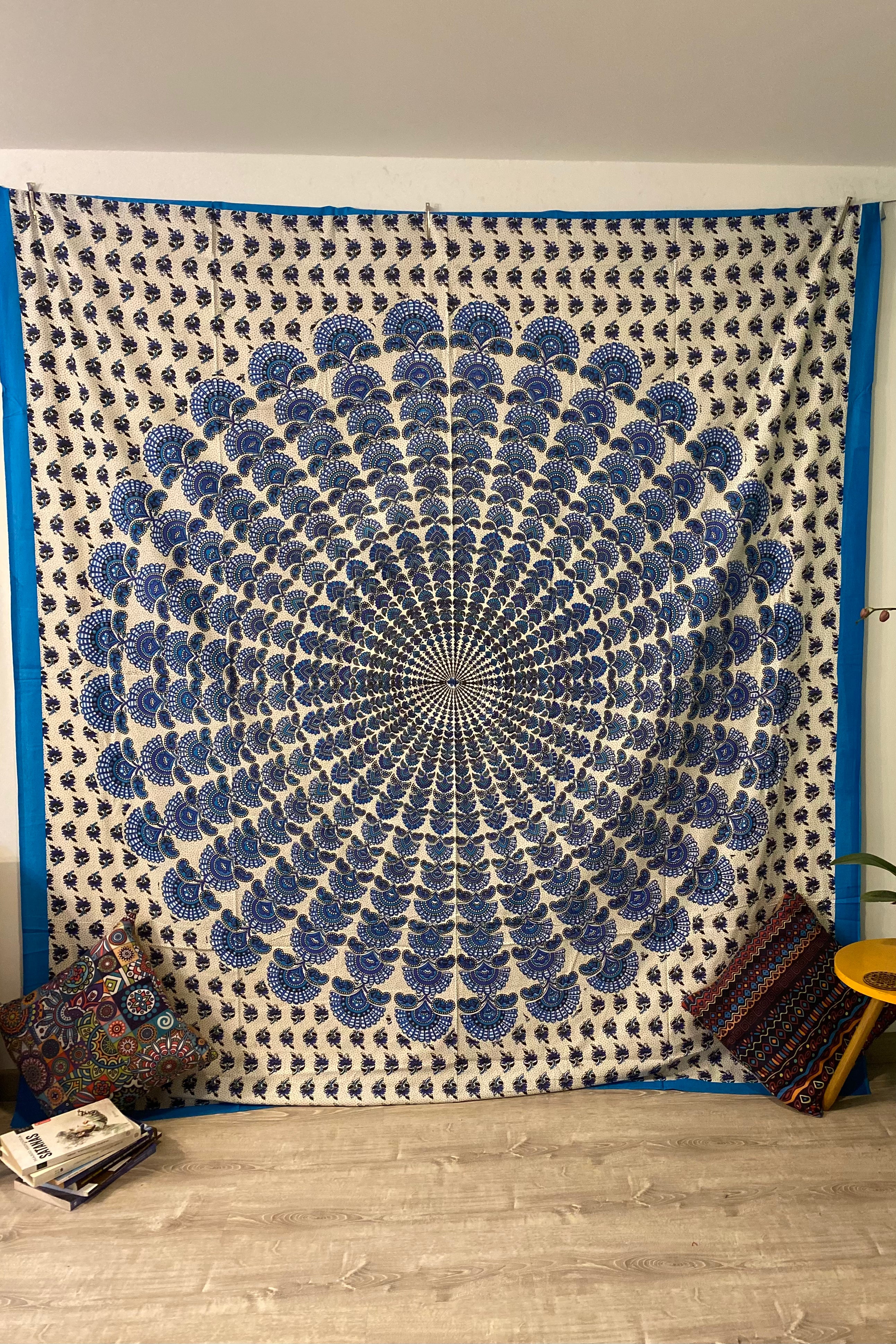 Tela Mandala Blanca y Azul