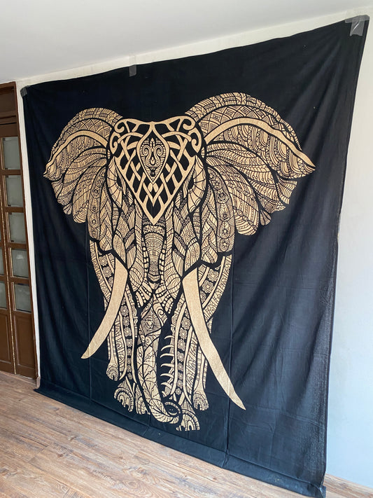 Tela Mandala Negra Elefante