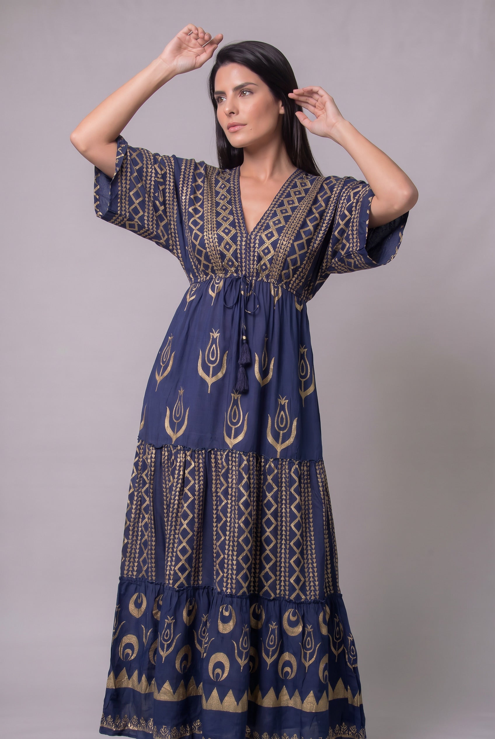Vestido Kaftan Azul Dorado