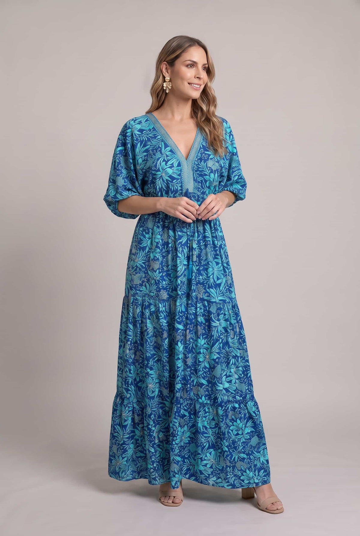 Vestido Kaftan Jardín Turquesa