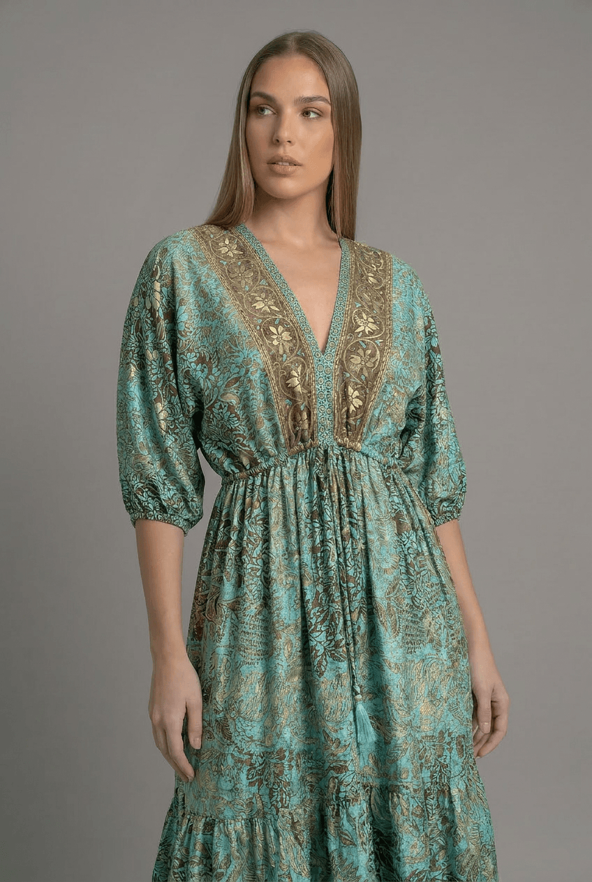 Vestido Kaftan Verde y Dorado