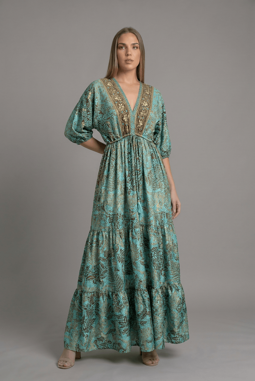 Vestido Kaftan Verde y Dorado